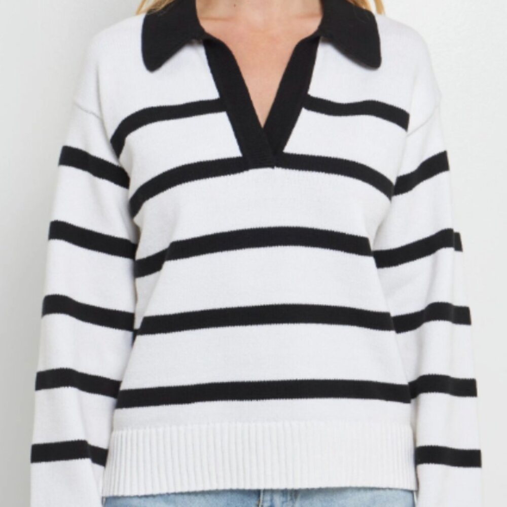 English Factory Striped Collared Sweater Black and White XS